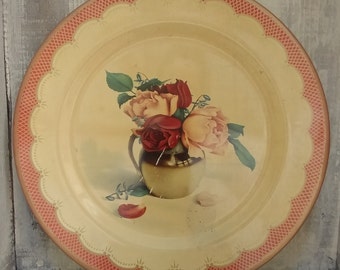 Vintage Roses Tin Art Plate: Beret BW Ware, c. 1905