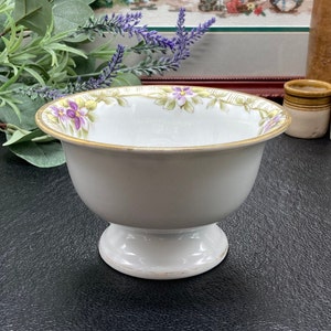 Vintage Nippon Porcelain Bowl: Hand-Painted Violets, Pedestal Base