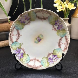 Antique Beyer and Boch Rudolstadt Hand Painted Violets Plate, c. late 1800&#39;s-early 1900&#39;s