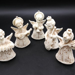 Vintage Italian Molded Plastic Angelss Playing Musical Instruments Holiday Ornaments/Decorations Christmas Ornaments, 1970&#39;s