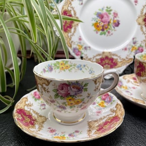Vintage Tuscan Bone China Tea Set: Provence Pattern, Floral Cake Plate