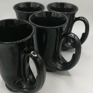Vintage Indiana Glass Tiara Hunter Horn Black Glass Drinking Steins/Large Handled Mugs, c. 1970&#39;s Sold Separately