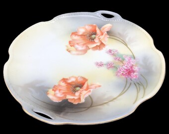 RS Germany China Plate: Orange Poppies, Art Nouveau Scalloped Edge