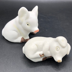Vintage White Bisque Porcelain Piglet Salt and Pepper Shakers, c. 1980&#39;s