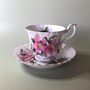 Vintage Royal Albert Prairie Rose Teacup and Saucer: English Bone China