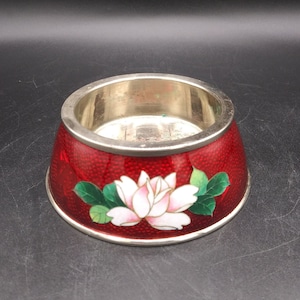 Rare Japanese Travel Ashtray, Red with Floral Design, Removable Tray, c. 1950&#39;s