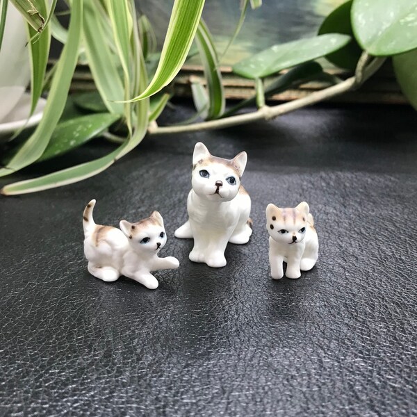 Adorable Vintage Bone China Cat Family, Vintage Miniature Cats/Kittens, Bone China Miniatures c. 1970's