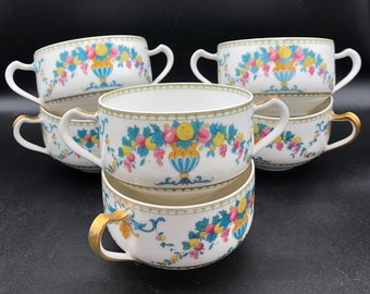 Vintage Haviland Limoges Broth Cup: Como Floral Pattern, Gold Trim (c. 1926-1931)