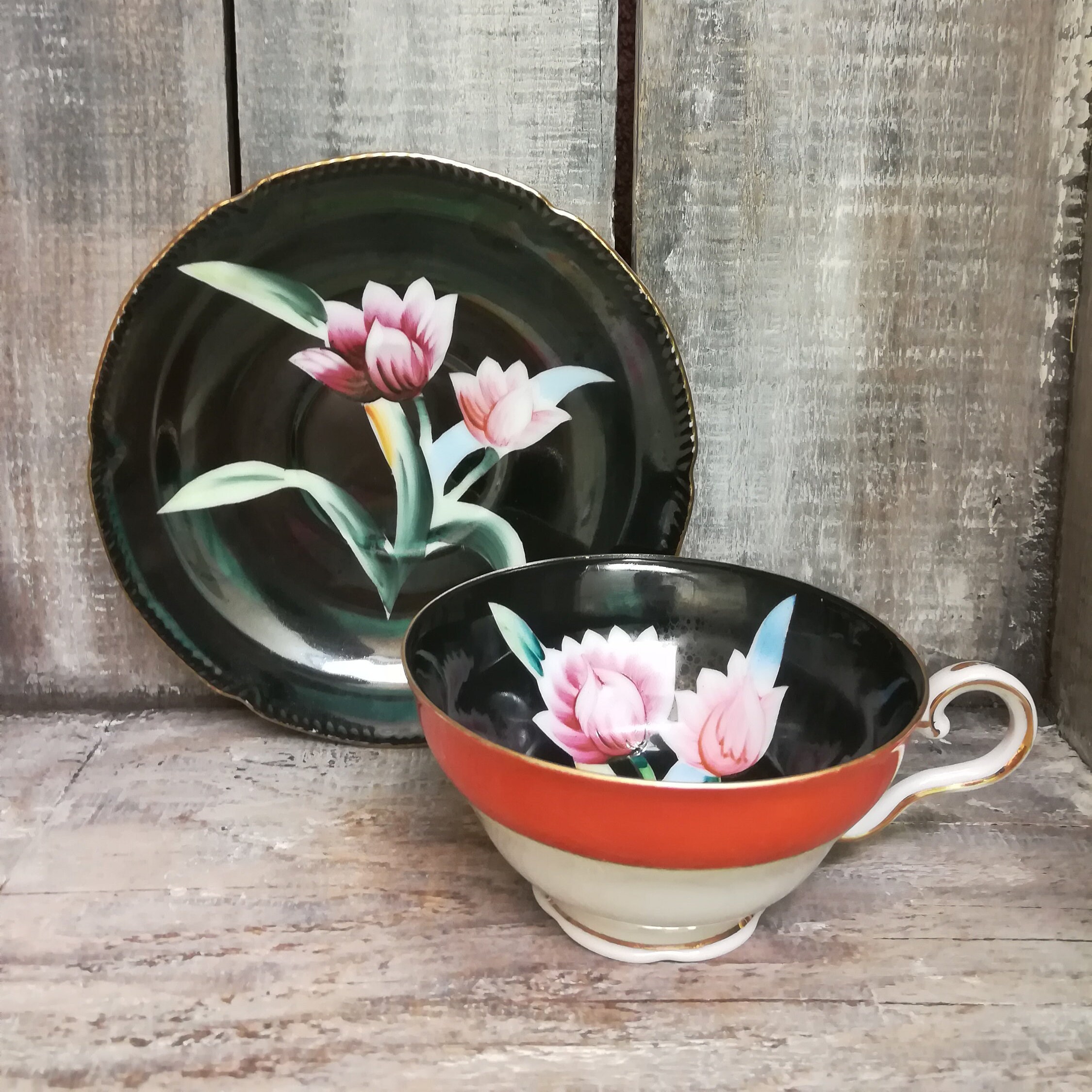 Hand Painted Wales China Made in Japan Lotus Flower Vintage Etsy