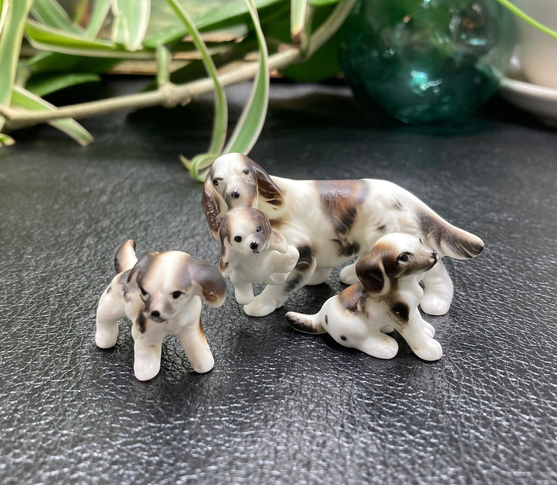 (3) Miniature Boxer Dog/Puppy Figures Bone China Porcelain White & Brown  Japan