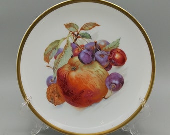 Golden Crown E&R Jaeger Co. Bavaria "Orchard" Vintage Fruit Patterned Porcelain Plate, c. Mid 1900's