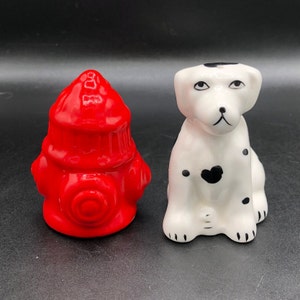 Vintage Ceramic Dog & Fire Hydrant Salt and Pepper Shakers