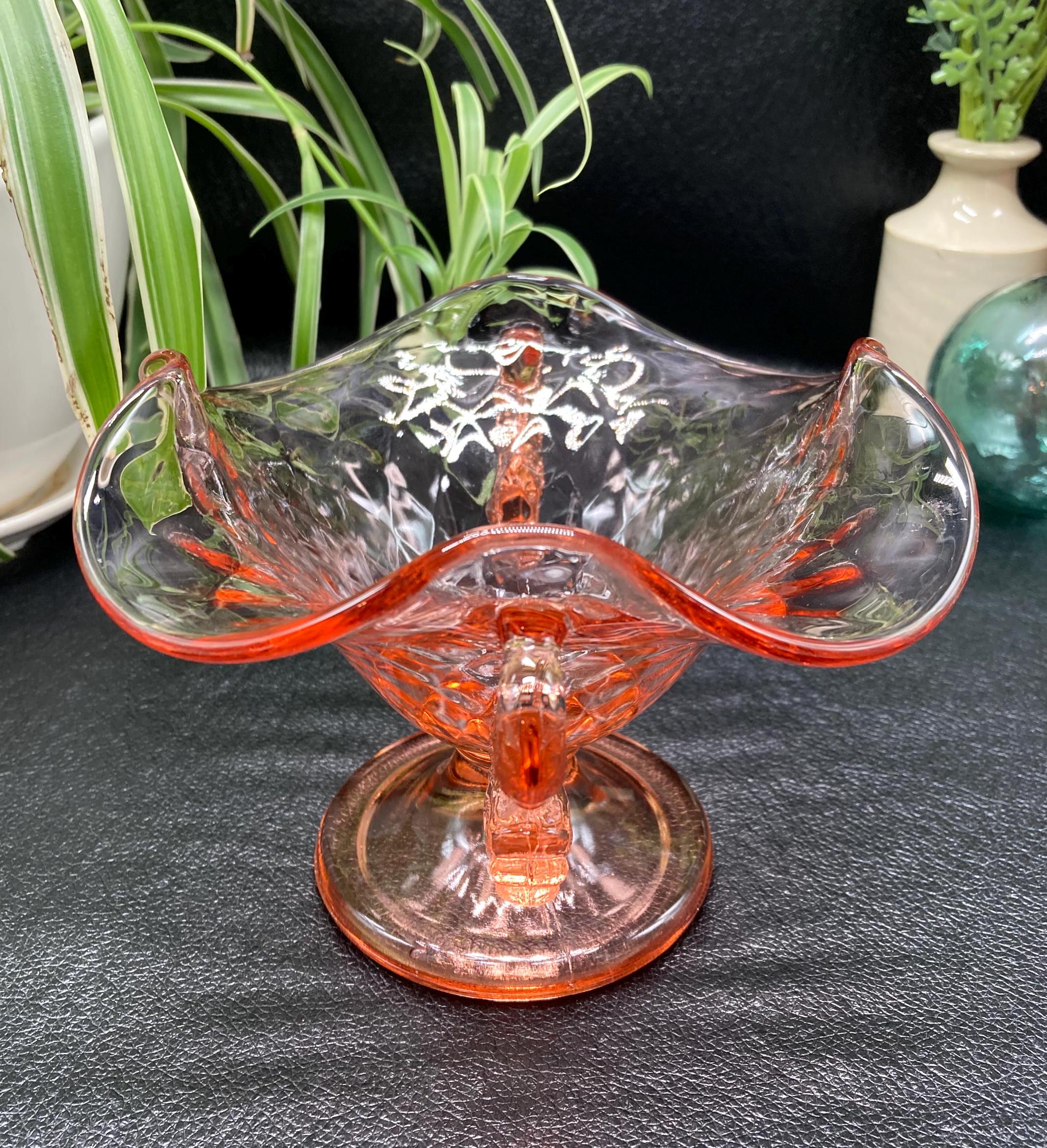 Vintage Fenton Dolphin Pink Koi Handles Pedestal Bowl