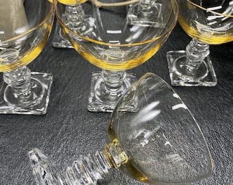 Fostoria 4020 Amber Topaz Crystal Champagne/Tall Sherbet Glasses, c. 1929-1940