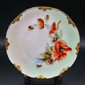 Antique Habsburg China Plate: Hand-Painted Poppies, Gilded Accents