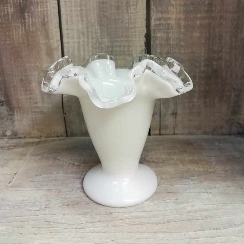 Vintage Fenton Milk Glass Crested Ruffled Edge Vase C. Etsy