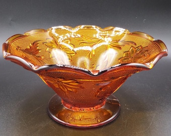 Bol Indiana vintage en verre et ambre : motif diadème marguerite, bord festonné