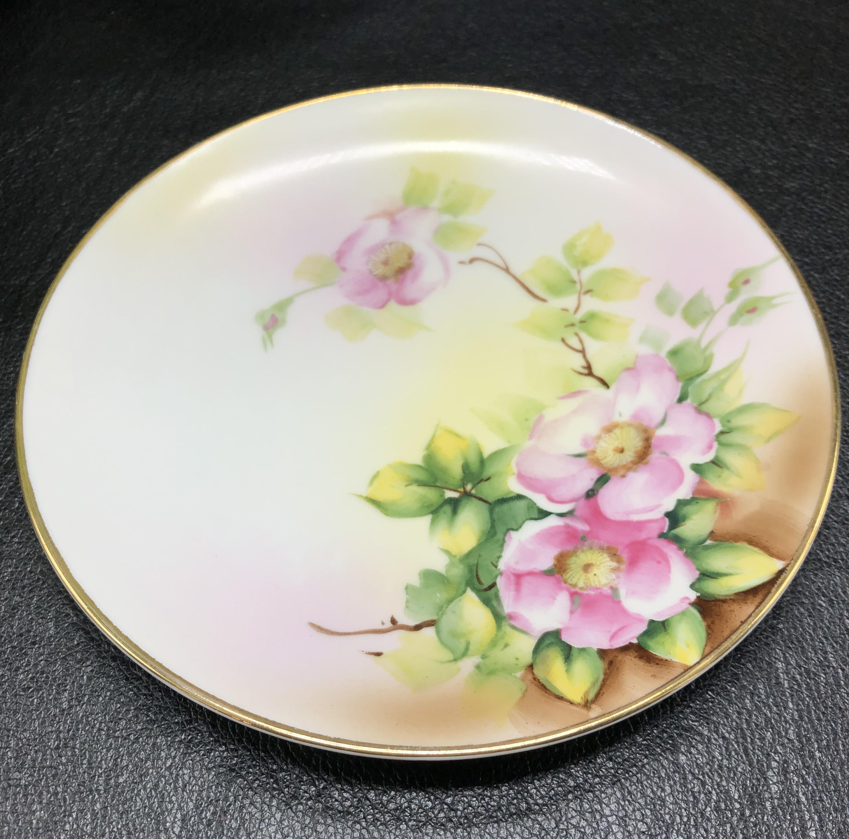 Antique Nippon Wild Rose Plate: Hand-painted Gold Trim, C. 1900s