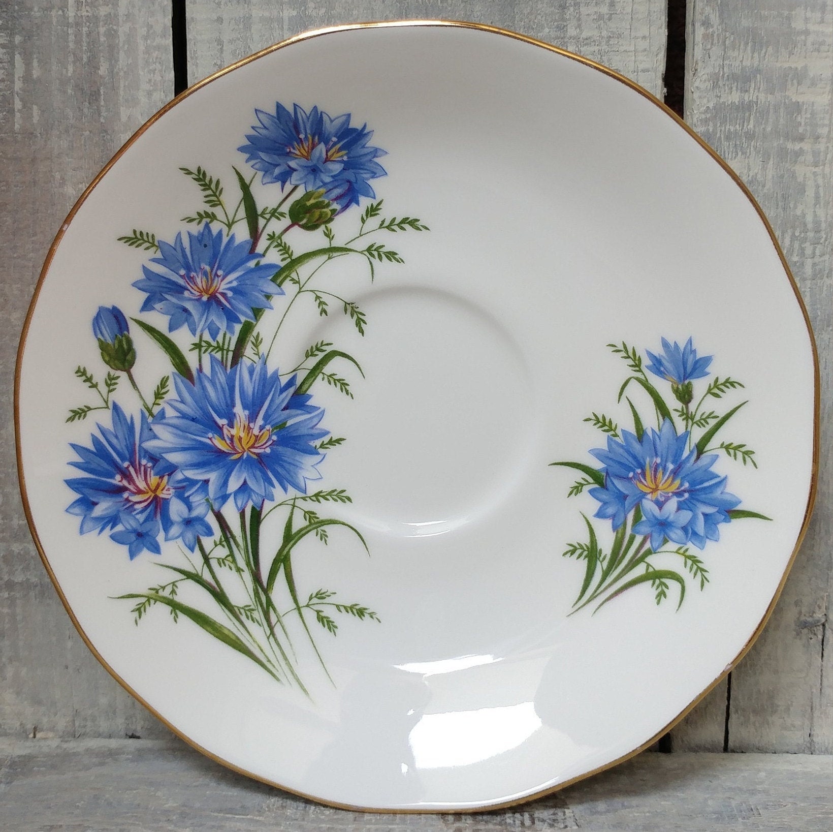 Queen Anne Bone China England Blue Corn Flower/Bachelor Etsy