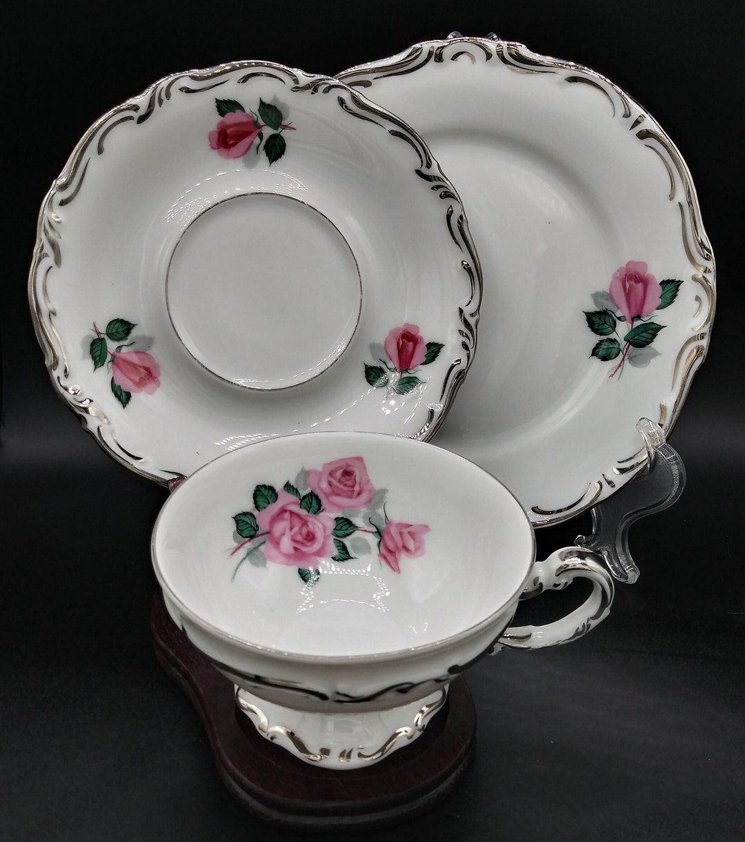 Hertel Jacob Bavaria, dresden Pink Rose With Silver Vintage Tea Cup and ...