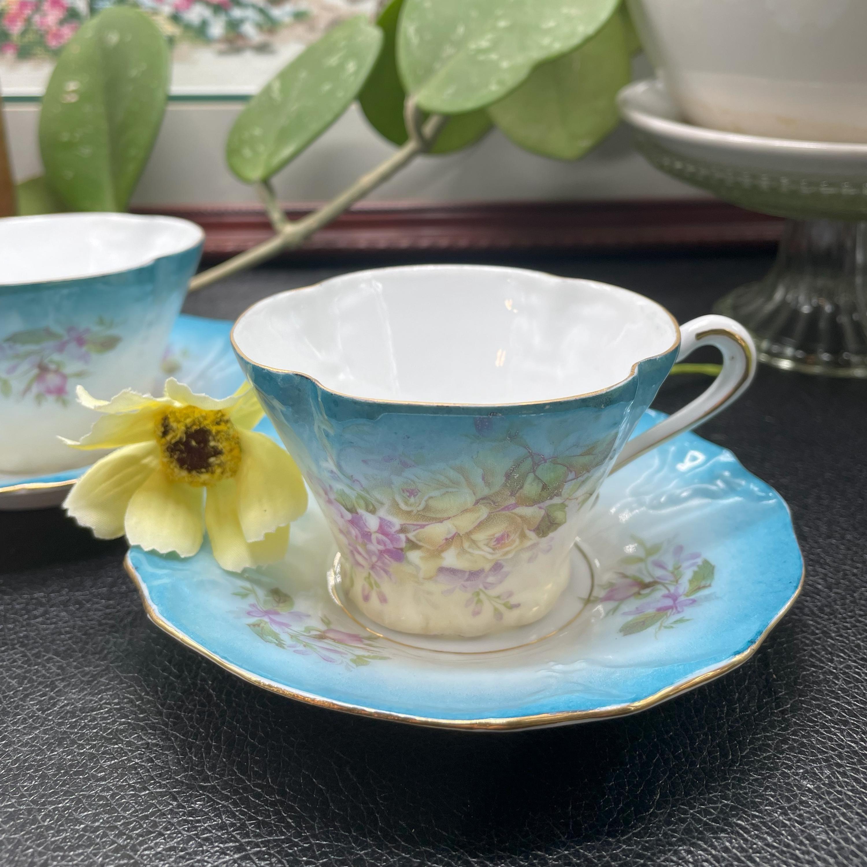 【新品】double W007 vintage set tee |ovy Victorian Teacup and Saucer Set: Floral Airbrushed Antique Tea for