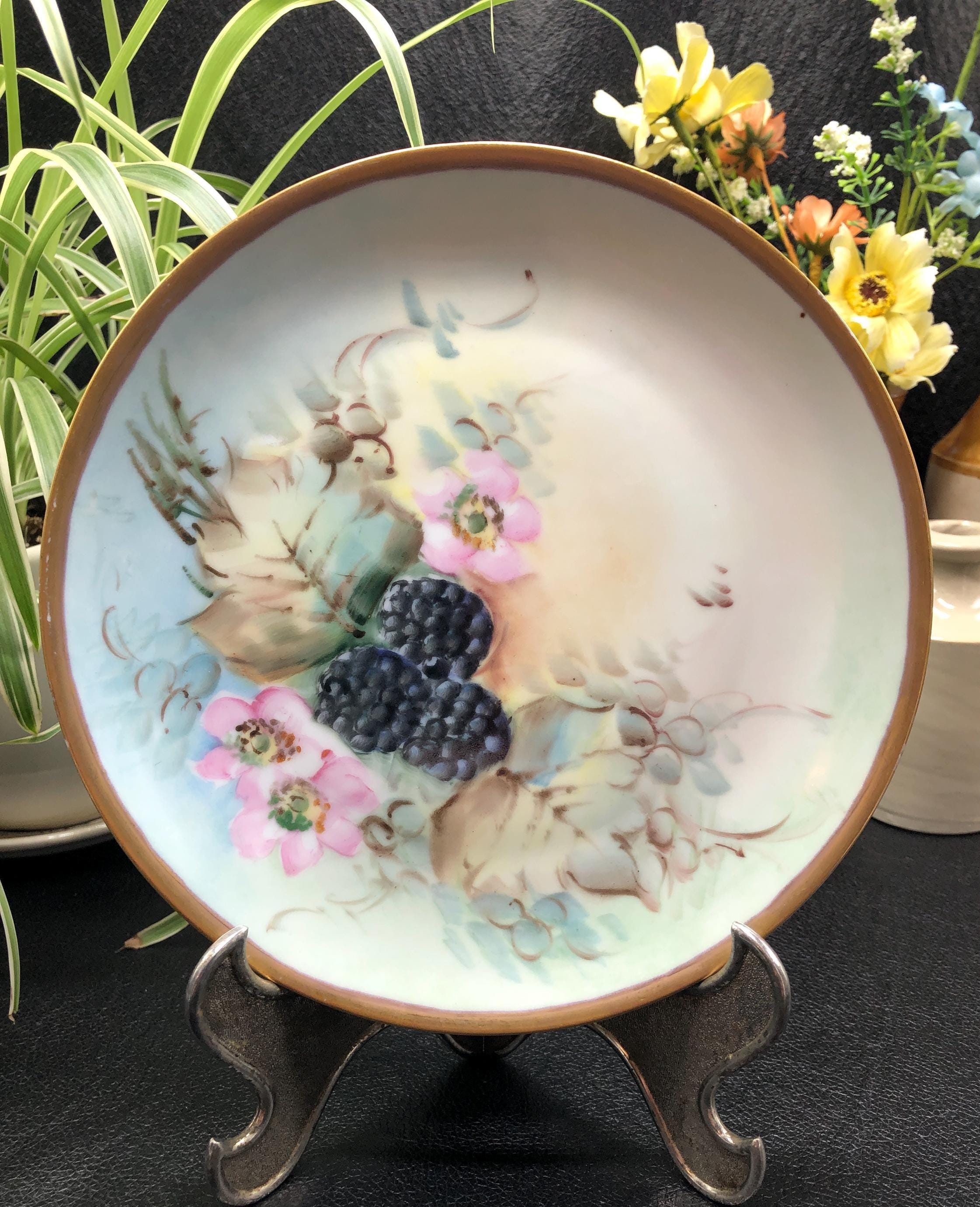 Hutschenreuther Selb Hand Painted Plate With Blackberries and