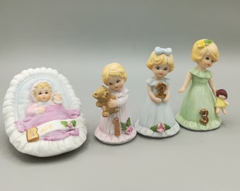 Vintage Enesco Birthday Girl Porcelain Figurines, 1980s Japan