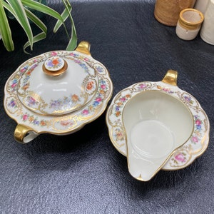 Vintage Royal Bayreuth Creamer and Sugar Bowl Set: Dresden Flowers, Germany