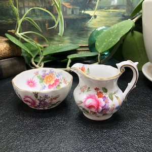 Royal Crown Derby &quot;Derby Posies&quot;  Bone China Creamer and Sugar Bowl Set, c. 1965