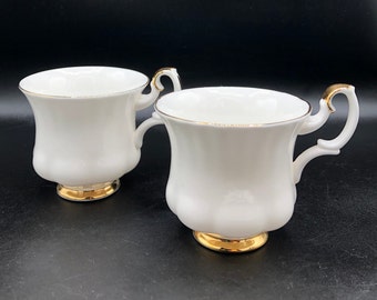 Vintage Royal Albert "Val D'or" Demitasse Teacups, All White with Gold Trim, c. 1950's - 1960's