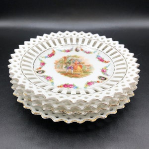 Vintage Fragonard Porcelain Plate: Courting Couple, Reticulated Edge, Germany