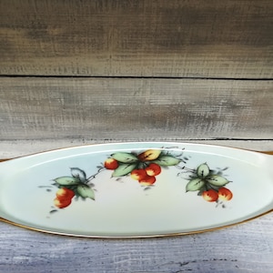 Antique RS Germany Porcelain Celery Tray: Hand-Painted Berries, Gilded Handles