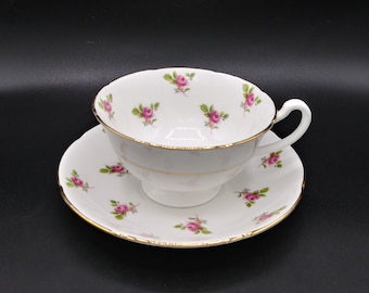 Royal Grafton Rose Teacup and Saucer Set: English Bone China, 1950s Vintage
