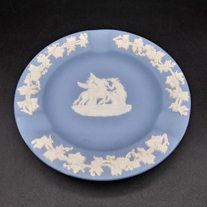 Wedgewood England Blue Jasperware Vintage Ashtray, Blue and White Greco-Roman Design, c. 1960&#39;s