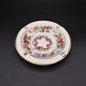 Schumann Dresden Flowers Porcelain Trinket Dish: Gold Trim Ashtray, 1950s