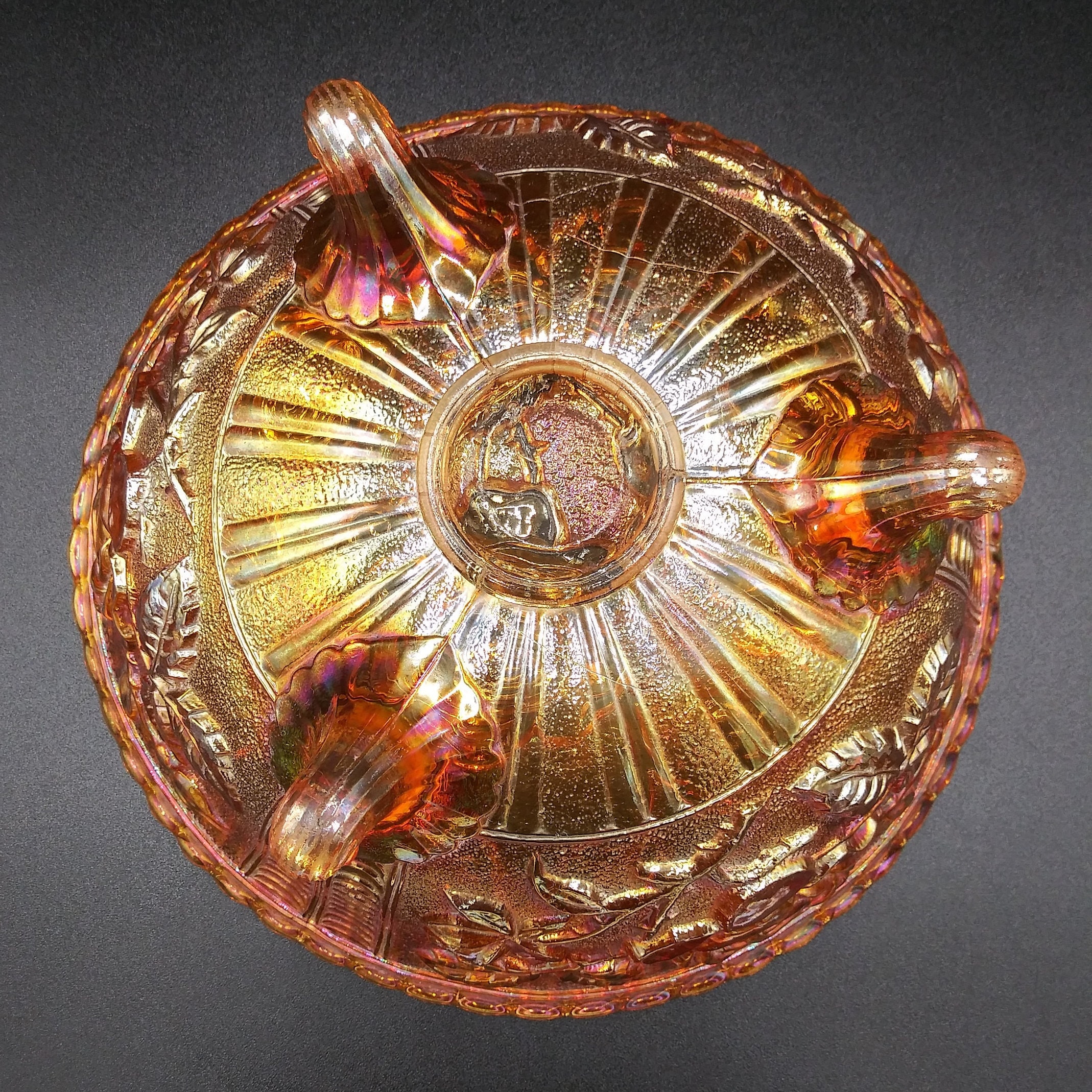 Imperial Glass Co., Marigold Carnival Glass Open Rose/lustre