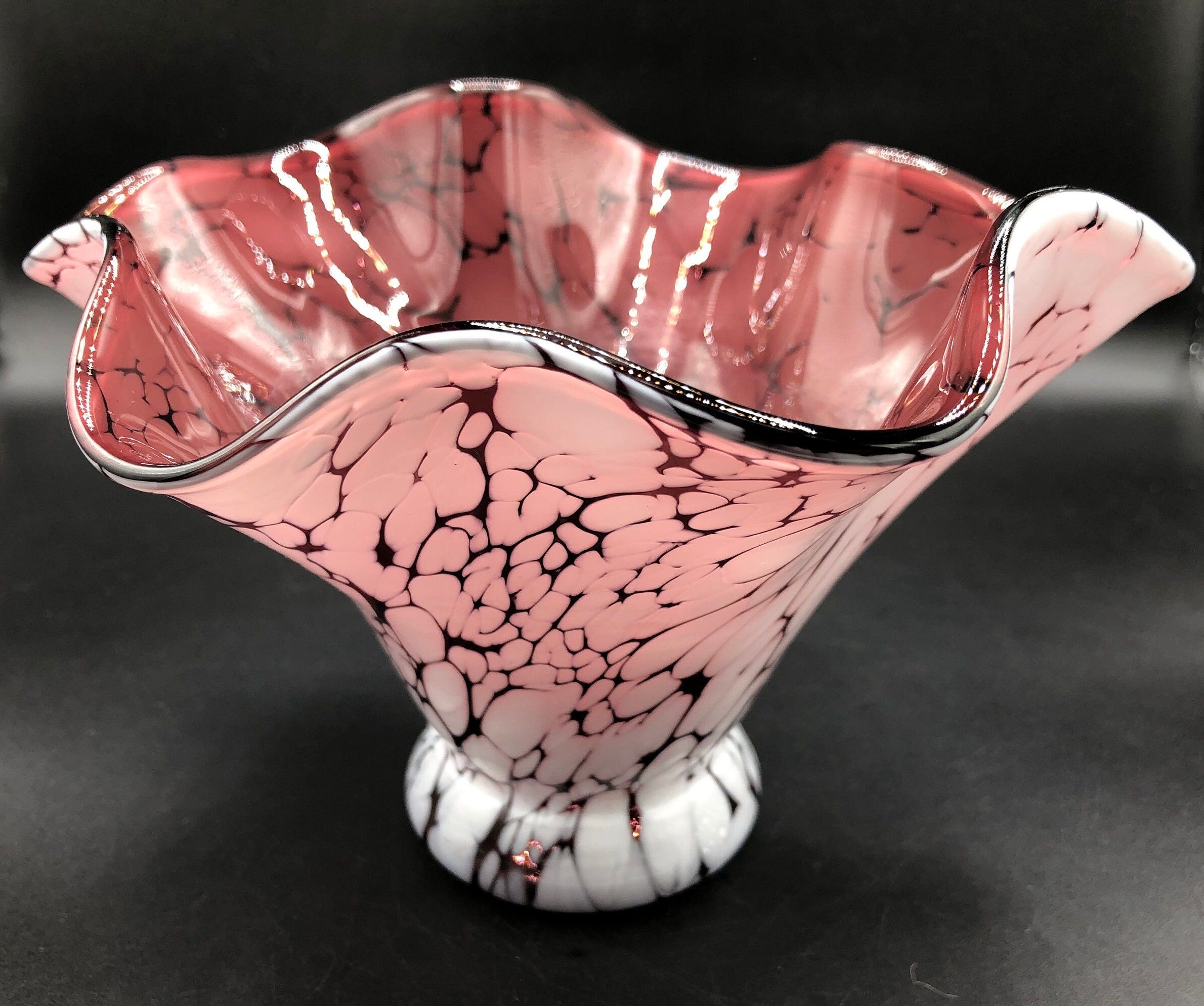 Jozefina Krozno Poland Art Glass Vase, Dark Rose Plum and White