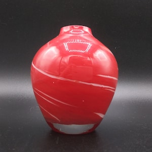 Vintage Hand Blown Art Glass Vase: Red Swirl Paperweight (1970s-80s)