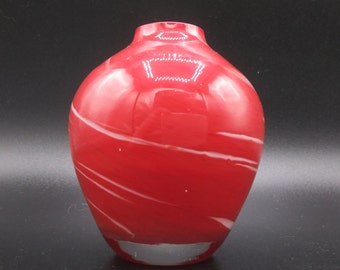 Vintage Hand Blown Art Glass Vase: Red Swirl Paperweight (1970s-80s)