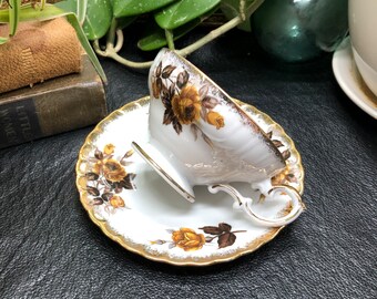 Relco Japan, Vintage Footed Teacup and Saucer With Yellow