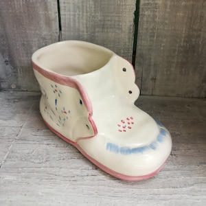 Vintage Baby Bootie Planter, Mid-Century Nursery Decor, Vintage Planter, Vintage Pink and Blue  Baby Bootie, Planter, c. 1950&#39;s - 60&#39;s