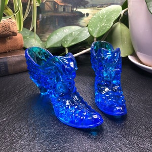 Fenton Glass Co. Vintage Cats Head Electric Blue Hobnail Shoe, c. 1960&#39;s - Sold Separately
