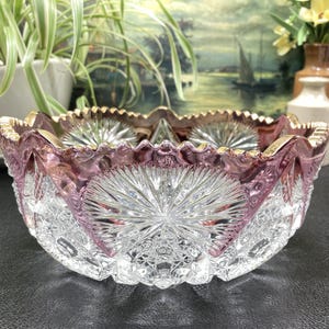 Vintage EAPG Royal Ruby Flash Salad Bowl: Star & Cane Pattern, c. 1906