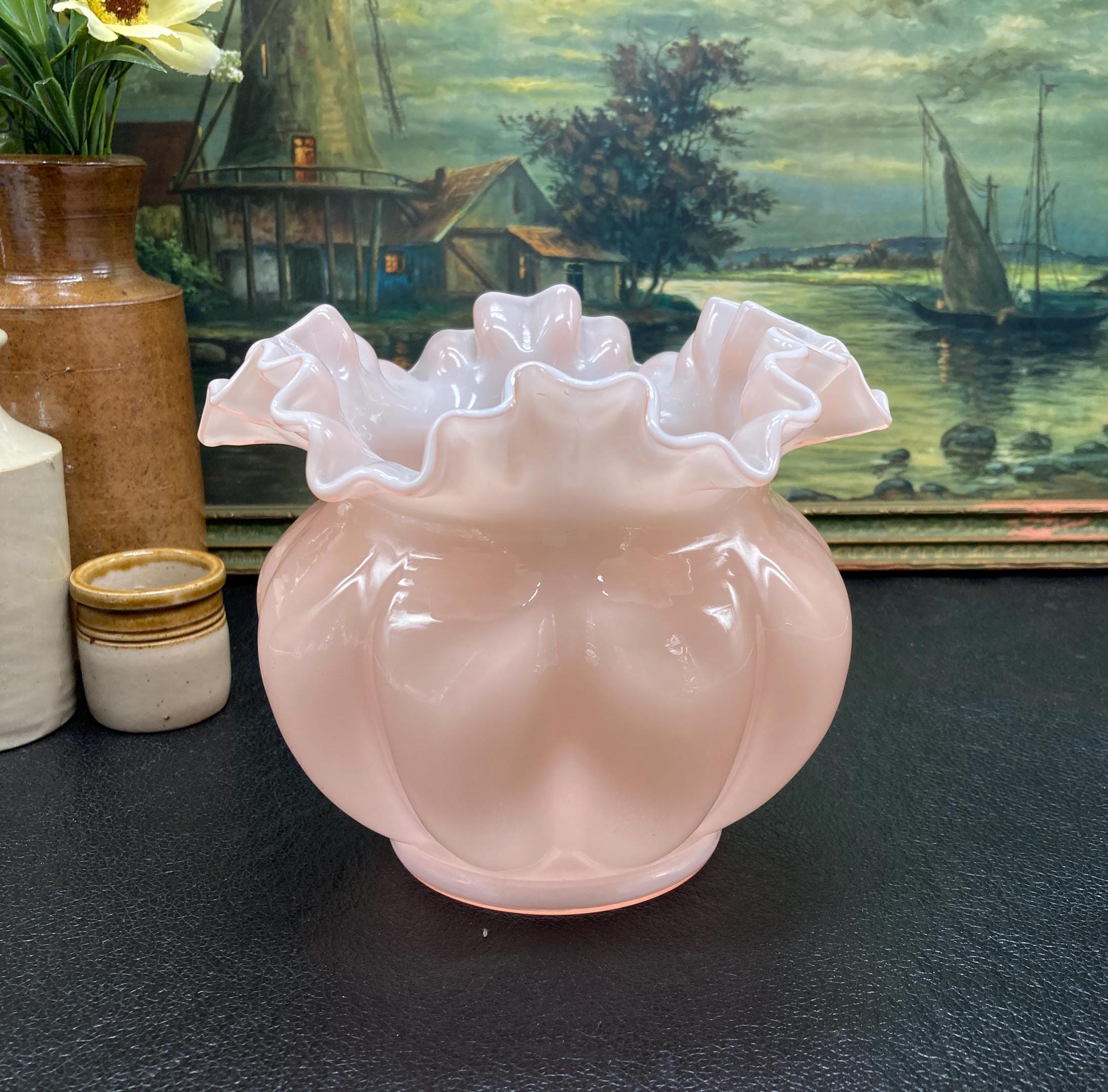 Fenton ローズクレスト メロンシェイプ ヴィンテージフラワーベース 大きめ Fenton ローズクレスト メロンシェイプ ヴィンテージフラワー
