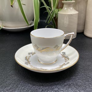 Vintage Minton Bone China Espresso Cup & Saucer: Gold Laurentian Art Deco