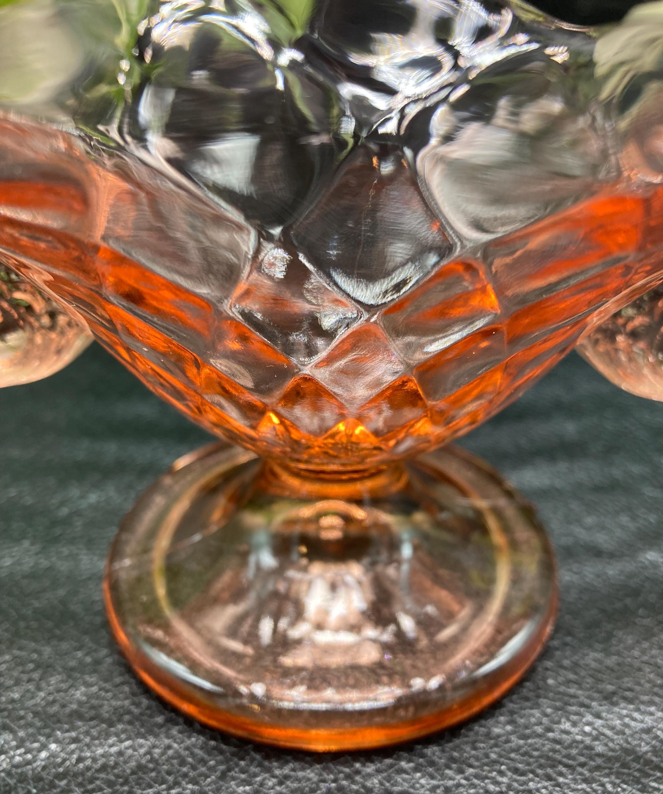 フェントン　バージニアガラス　琥珀色ボウル　デイジー＆ボタン Vintage Fenton Dolphin Pink Koi Handles Pedestal Bowl