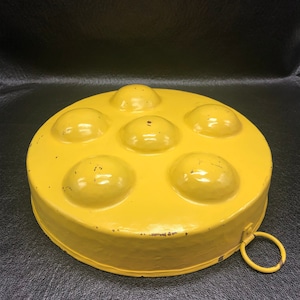 Vintage Enameled Metal Egg Poacher: Rustic Kitchen Wall Decor (11&quot; Diameter)