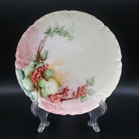 Antique Haviland Limoges Plate: Hand-painted Wine Grapes, Gilded