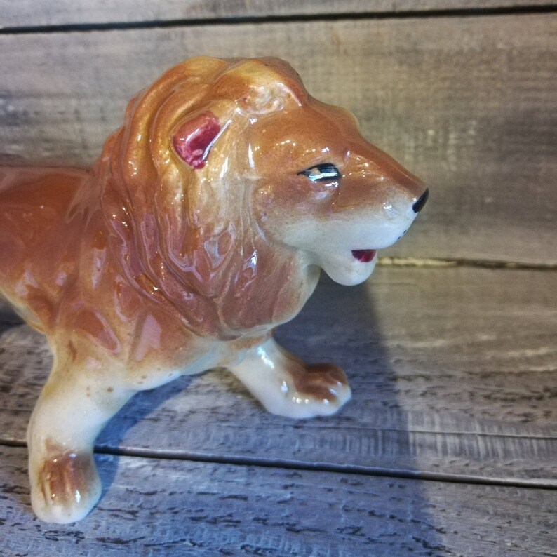 1950/'s 1940/'s King of the Jungle made in JAPAN c Glazed Hand Painted Ceramic Vintage Lion Figurine