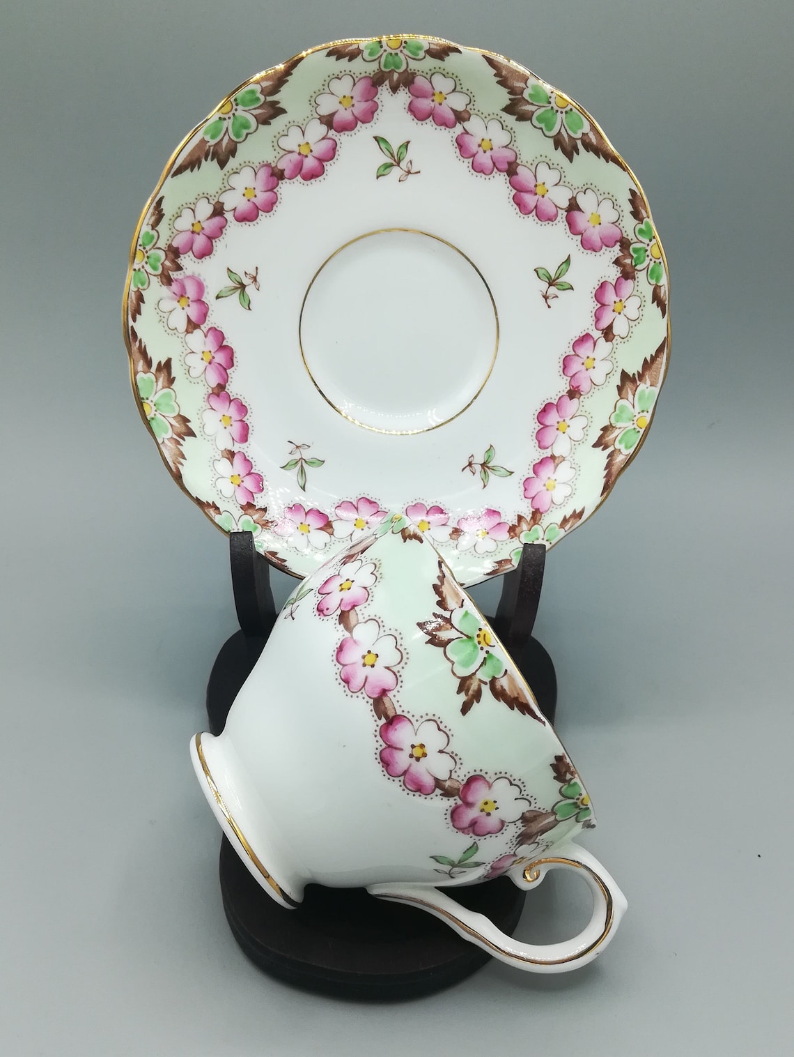 Vintage Tuscan Fine English Bone China Delicate Pink and Mint Etsy